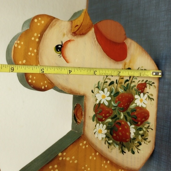 Hand Painted Wooden Chicken w/ Strawberry & Floral Design, Country Candle Holder - Picture 4 of 4